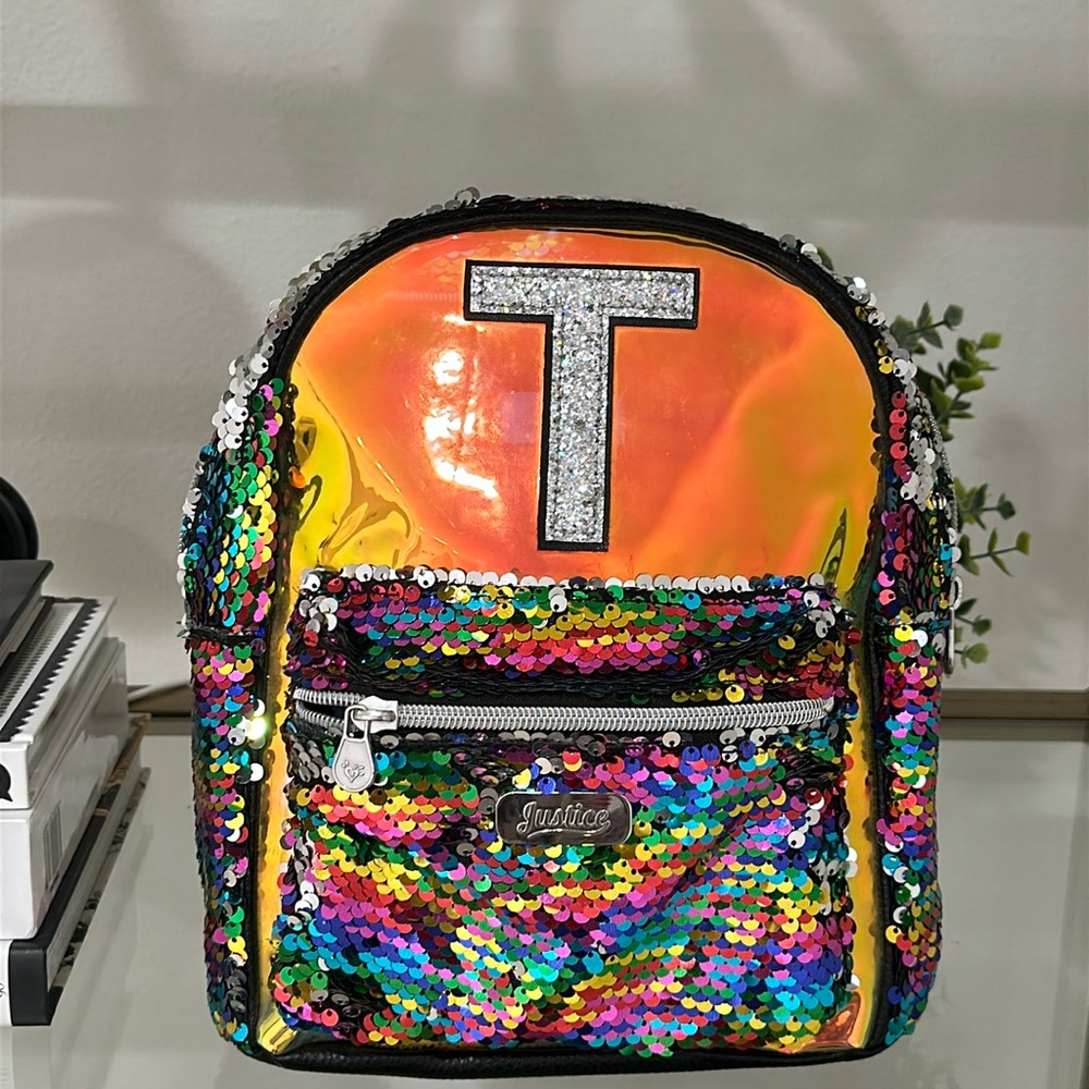 Letter T sequin leather backpack
